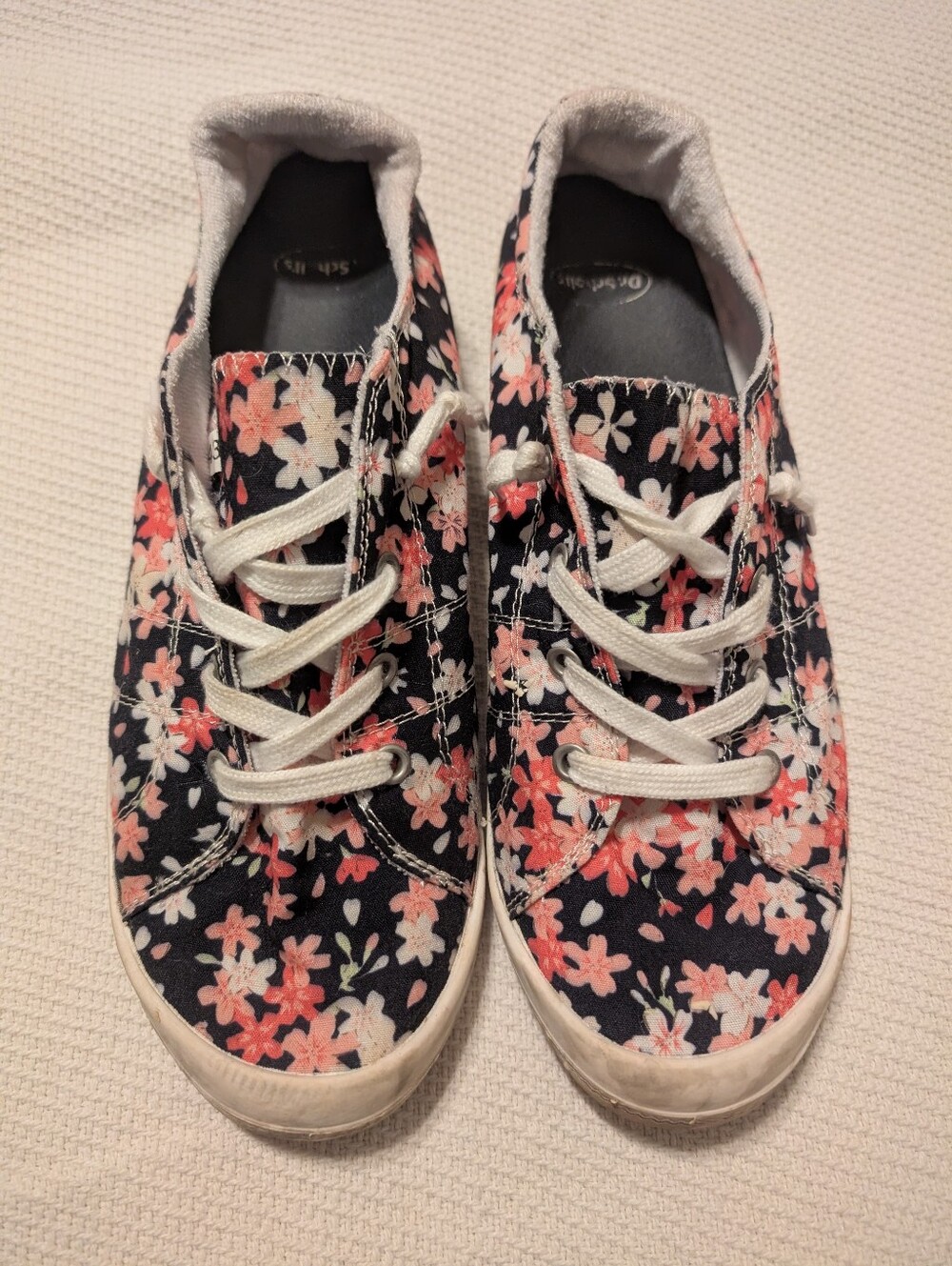 Dr. Scholl's Women’s Floral Canvas Lace-Up Sneakers - Pink & White on Black